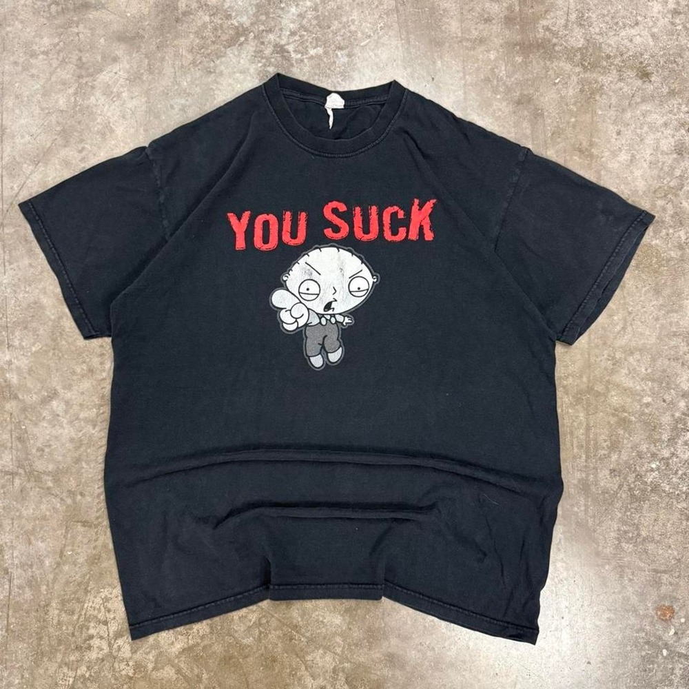 Vintage Family Guy Stewie Griffin You Suck Black Grunge Tee Shirt Mens XL Y2K